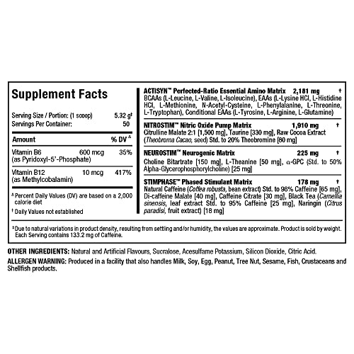 ALLMAX MUSCLEPRIME, White Raspberry - 266 g - Advanced Grade Pre-Workout - Boosts Energy & Focus with 9 Essential Amino Acids - Zero Sugar - 50 Servings