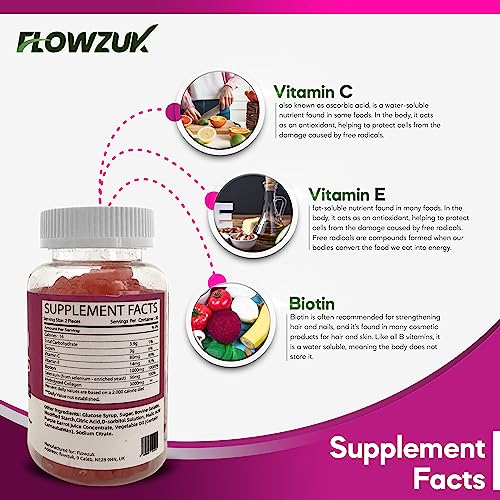 Collagen Gummies High Strength with Biotin Vitamin C & E | Flowzuk | Anti Aging, Hair Growth