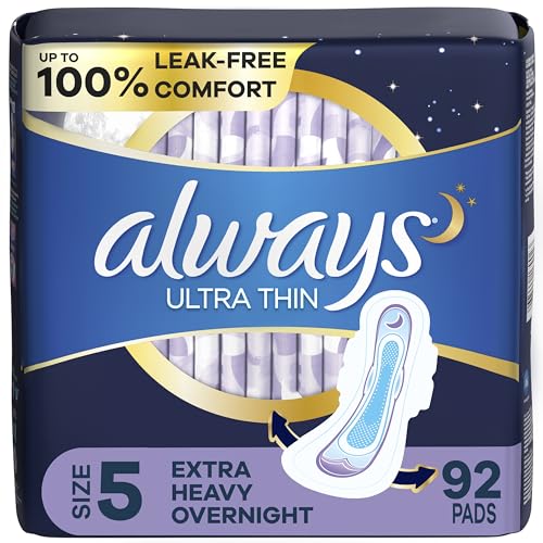 Always Ultra Thin Feminine Pads for Women, Size 5, Extra Heavy, Overnight Absorbency