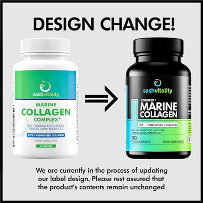 Marine Collagen Supplements - 90 Capsules with Vitamin C, Vitamin E, Hyaluronic Acid, Aloe Vera, Turmeric