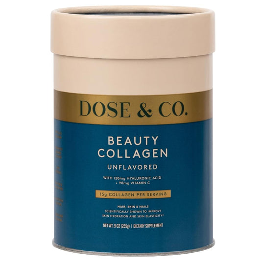 Dose & Co Beauty Collagen with Hyaluronic Acid and Vitamin C, Unflavoured - 255g Powder Supplement