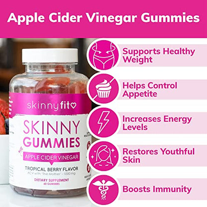 SkinnyFit Skinny Gummies Apple Cider Vinegar Gummies w/ The Mother, Healthy Weight