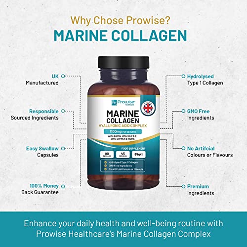 Marine Collagen with Hyaluronic Acid 1100mg | 90 Collagen Capsules High Strength for Women & Men