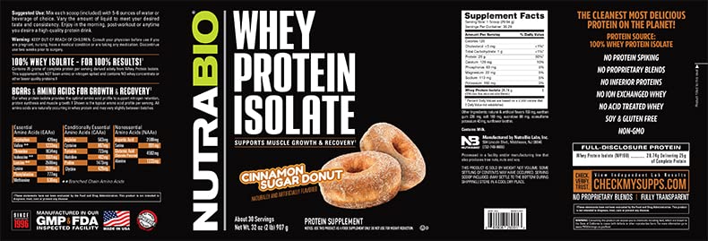 NutraBio Whey Protein Isolate Supplement – 25g of Protein Per Scoop with Complete