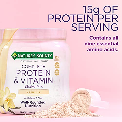 Nature's Bounty Complete Protein & Vitamin Shake Mix with Collagen & Fiber, Contains