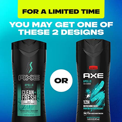 AXE Body Wash Apollo 4 Count for Long Lasting Freshness Sage & Cedarwood Men's