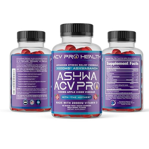 Ashwa ACV Pro Health - Sugar Free Apple Cider Vinegar Gummies, Ashwagandha Gummies