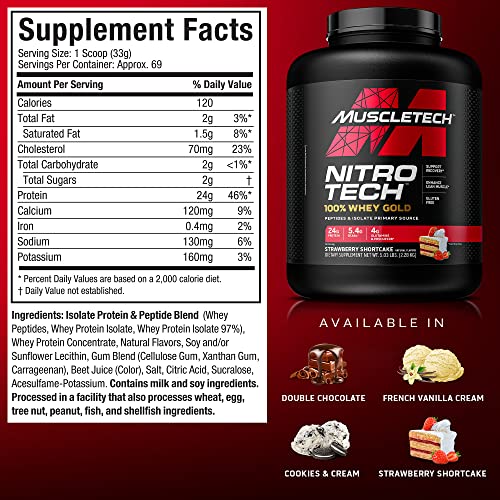 Muscletech Whey Protein Powder (Strawberry Shortcake, 5LB) - Nitro-Tech Whey Protein