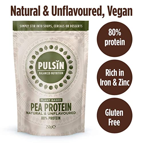 Pulsin - Unflavoured Vegan Pea Protein Powder - 250g - 8.0g Protein, 0g Carbs, 41 Kcals Per Serving