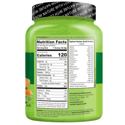 NATURELO Plant Protein Powder, Vanilla, 22g Protein - Non-GMO, 20 Ser