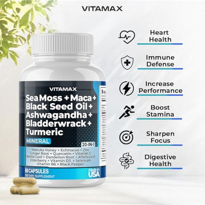 Sea Moss 3000mg Maca 1000mg Black Seed Oil 2000mg Ashwagandha 1000mg Bladderw