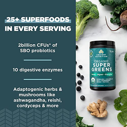 Ancient Nutrition Super Greens Powder, Organic Superfood Powder with Probiotics