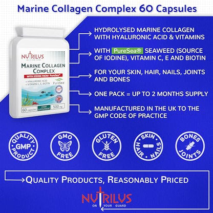 Marine Collagen Complex 60 Capsules 500mg with PureSea Seaweed Providing Iodine