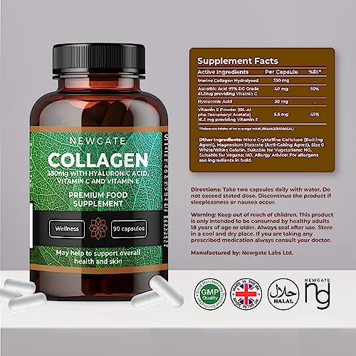 Newgate Labs Marine Collagen 350mg with Hyaluronic Acid, Vitamin C & Vitamin E