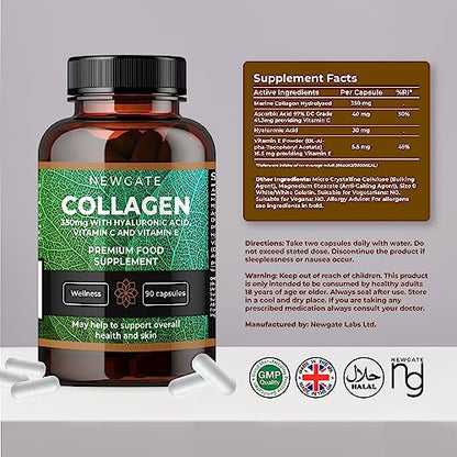 Newgate Labs Marine Collagen 350mg with Hyaluronic Acid, Vitamin C & Vitamin E