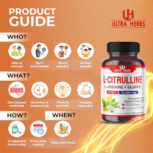 L-Citrulline 14,100 mg 11 in 1 with L-Arginine + Taurine, Ashwagandha, Creatine, Tongkat Ali