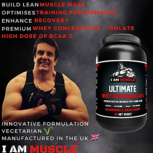 Ultimate Whey Protein + BCAA’s Powder, Premium High Protein Isolate, Enhance Lean Muscle Mass and Recovery, 1kg