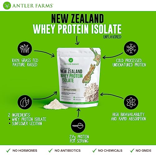 Antler Farms - 100% Grass Fed New Zealand Whey Protein Isolate, Unflavored, 30 Servings