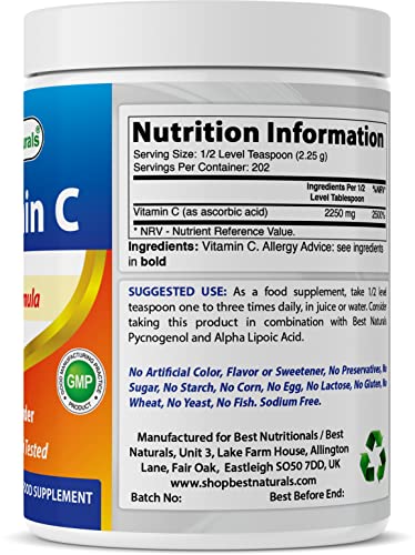 Best Naturals 100% Pure Vitamin C Powder 1 lb (454 Grams) Powder (Also Called Ascorbic