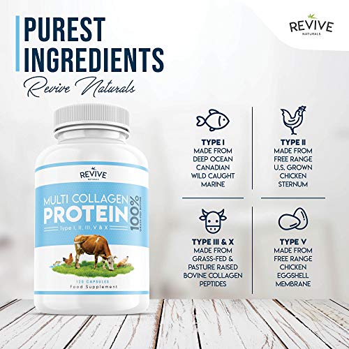 Multi Collagen Protein Capsules - Types I, II, III, V & X - Hydrolysed Grass Fed Bovine, Wild Caught Marine