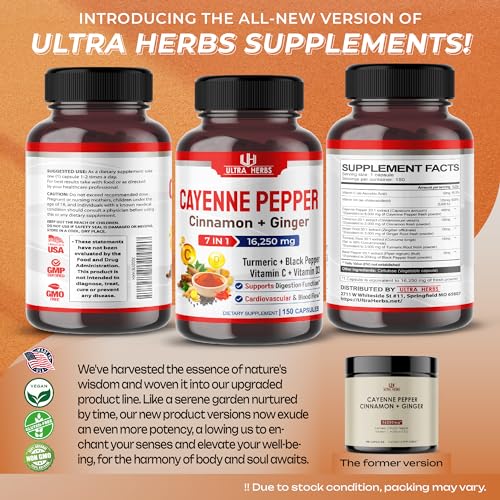 Cayenne Pepper 7 IN 1 - 16,250mg - with Ginger, Turmeric, Cinnamon, Black Pepper