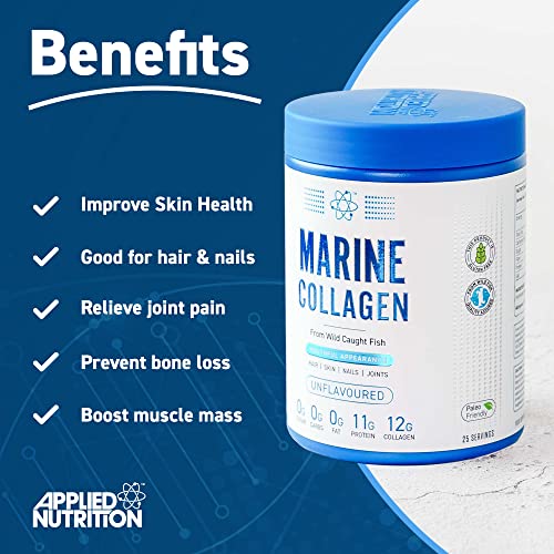 Applied Nutrition Marine Hydrolysed Collagen Powder from Wild Salmon - Protein for Health, Skin, Hair, Nails, Bones, Muscle & Joints