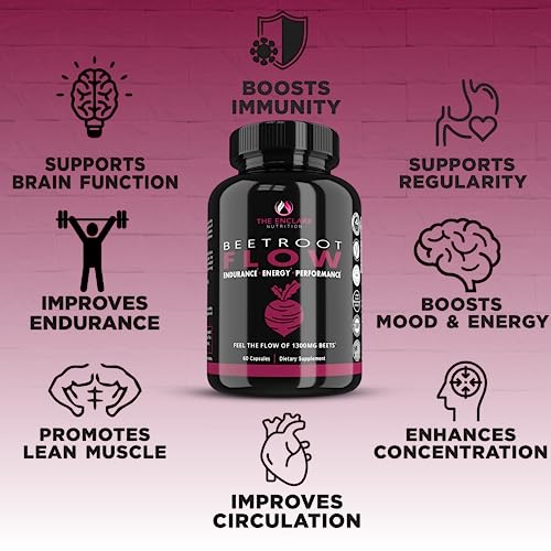 Beet Root Capsules Organic Beet Root Powder 1300mg | Natural Nitric Oxide Booster, Nitrate Supplement, Heart Health, Energy, Athletic Performance