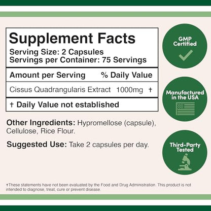 Cissus Quadrangularis Super Extract, 150 Capsules, Manufactured in The USA, Dietary