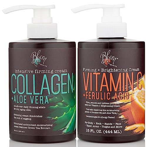 BLOOM Vitamin C Cream + Collagen Cream Body Lotion & Face Moisturizer 2PC Skincare