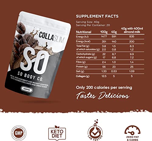 CollaSlim, Meal Replacement Shake with Added Collagen, Vitamins and Minerals, 800g, Balanced Meal Shake, Healthy Shake, Coffee Diet Shake.