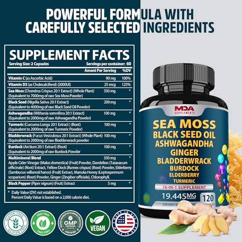 Sea Moss Black Seed Oil Ashwagandha Ginger - Multimineral Sea Moss Capsules