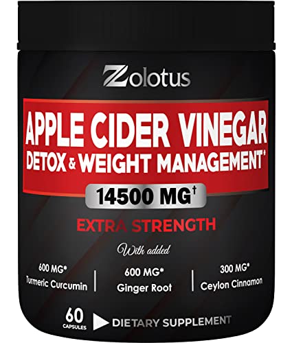 Zolotus 14x Strength Apple Cider Vinegar Capsules, Equivalent to 14500mg, with Turmeric