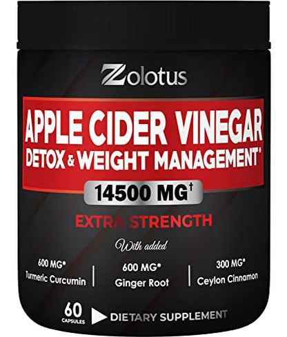 Zolotus 14x Strength Apple Cider Vinegar Capsules, Equivalent to 14500mg, with Turmeric