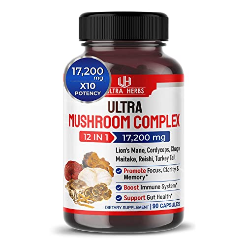 Ultra Mushroom Complex 17200MG Lion's Mane 4000mg Cordyceps 2000mg Maitake 