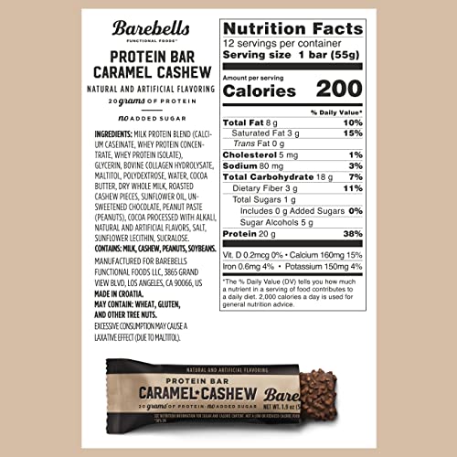 Barebells Protein Bars Caramel Cashew - 12 Count, 1.9oz Bars with 20g of High Protein