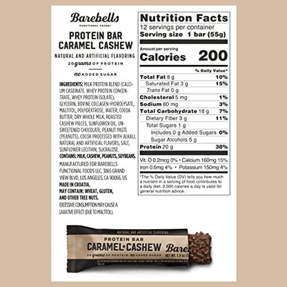 Barebells Protein Bars Caramel Cashew - 12 Count, 1.9oz Bars with 20g of High Protein