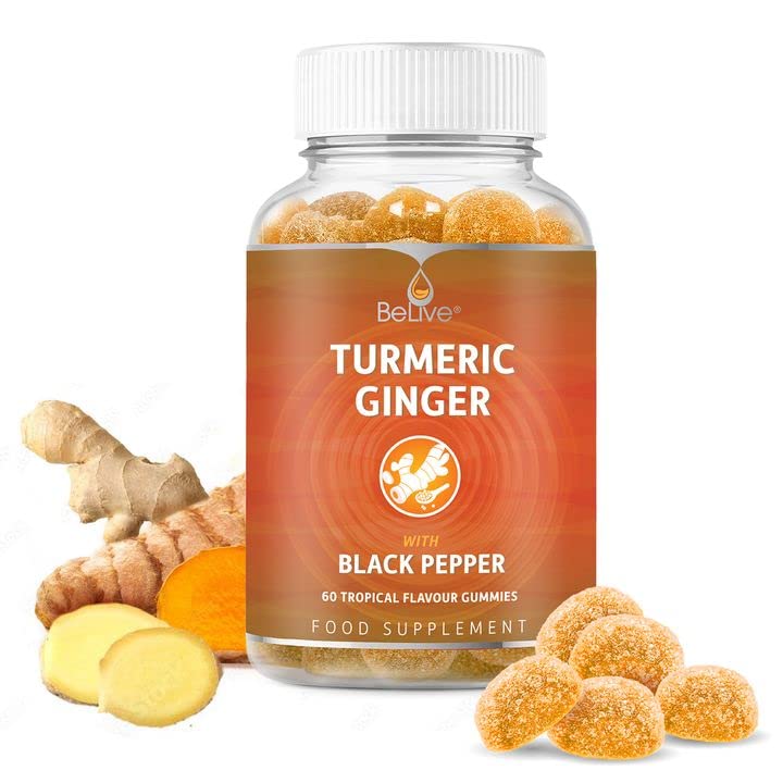 BeLive Turmeric Curcumin with Black Pepper & Ginger - 60 Gummies I Turmeric and Ginger