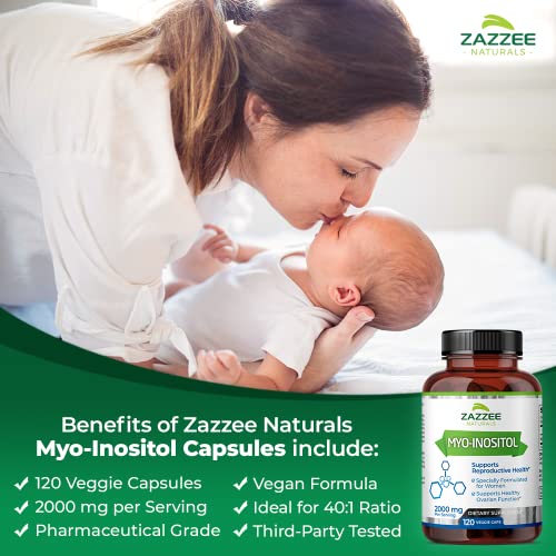 Zazzee Myo-Inositol Capsules, 2000 mg per Serving, 120 Vegan Capsules, Ideal Dosage