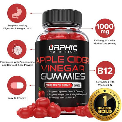 Apple Cider Vinegar Gummies with Mother- 1000mg - Supplement Formulated to Support