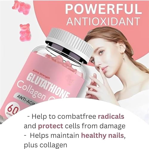 Glutathione Collagen Gummies,Glutathione Collagen Glow Gummies for Dark Spot,60 Pieces