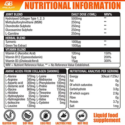 Gene Blast Body Flex, Liquid Joint Supplement w/Hydrolysed Collagen Type1 2 3 Plus Glucosamine