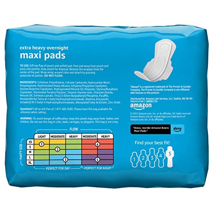 Amazon Basics Thick Maxi Pads with Flexi-Wings for Periods, Extra Heavy Overnight Absorbency