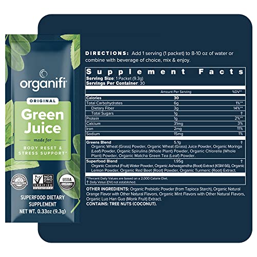 Organifi: GO Packs - Green Juice - Organic Superfood Supplement Powder - 30 Count