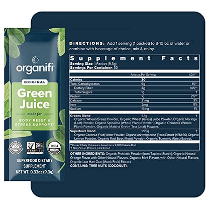 Organifi: GO Packs - Green Juice - Organic Superfood Supplement Powder - 30 Count