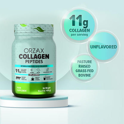 ORZAX Collagen Peptides Powder Unflavored - Hair, Skin and Nails Vitamins - Bone