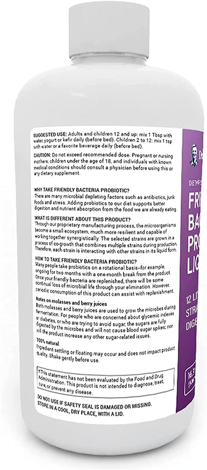 Dr. Berg's Friendly Probiotic Liquid Supplement Drink Mix w/ 12 Live Probiotics Strains