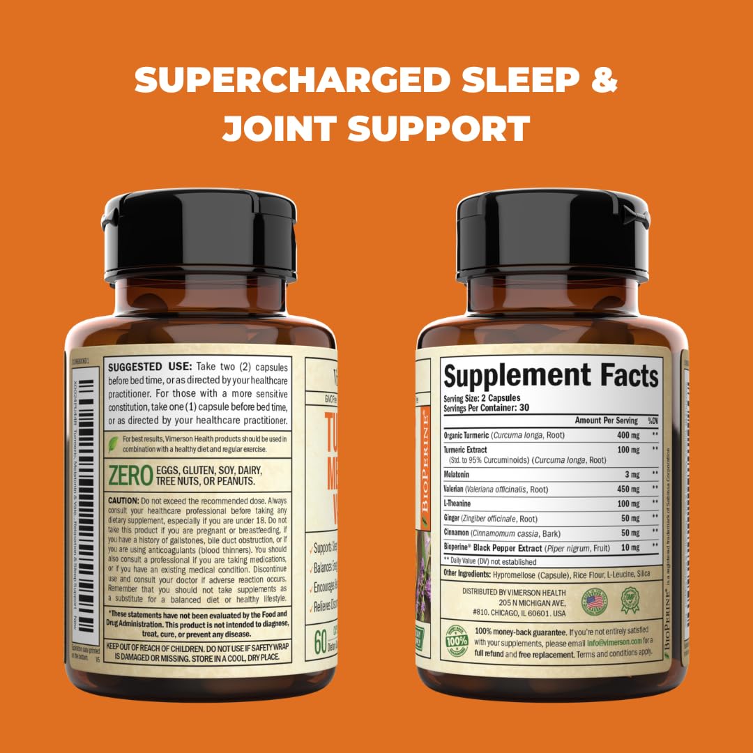 Turmeric, Melatonin & Valerian Root Sleep Aid Supplement. Natural Sleep Aid for Adults