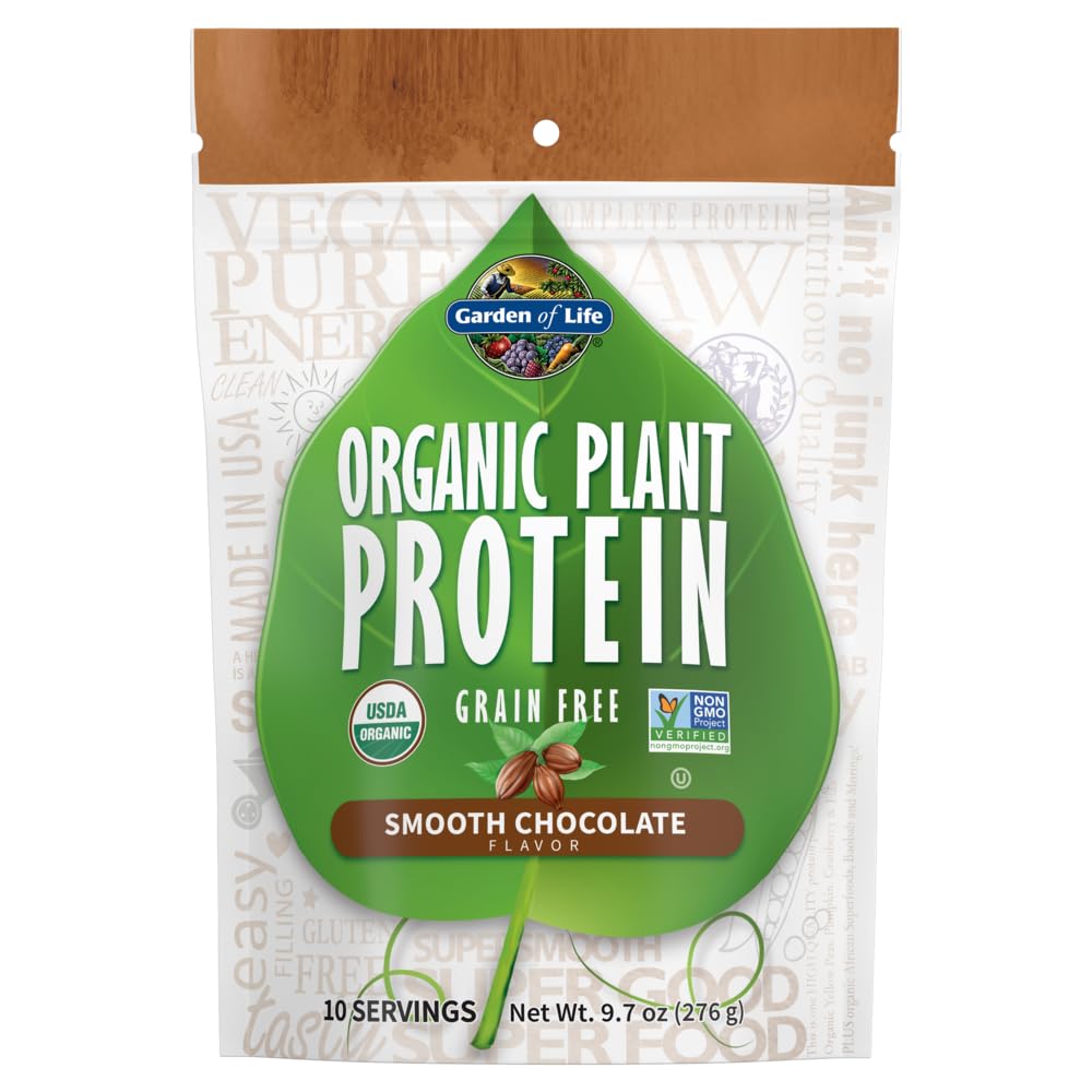 Garden of Life Organic Plant Protein Smooth Chocolate Powder, 10 Servings - Vegan, Grain 