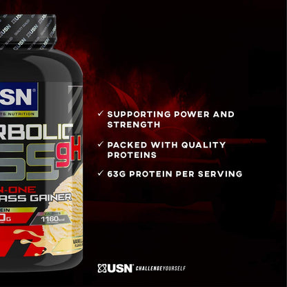 USN Hyperbolic Mass Strawberry 6kg: High Calorie Mass Gainer Protein Powder for Fast Muscle Mass