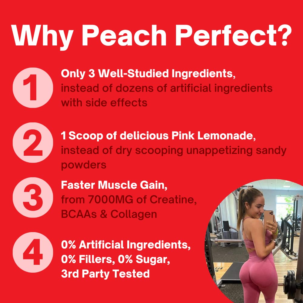 Peach Perfect Creatine for Women Booty Gain, Muscle Builder, Energy Boost, Pink Lemonade